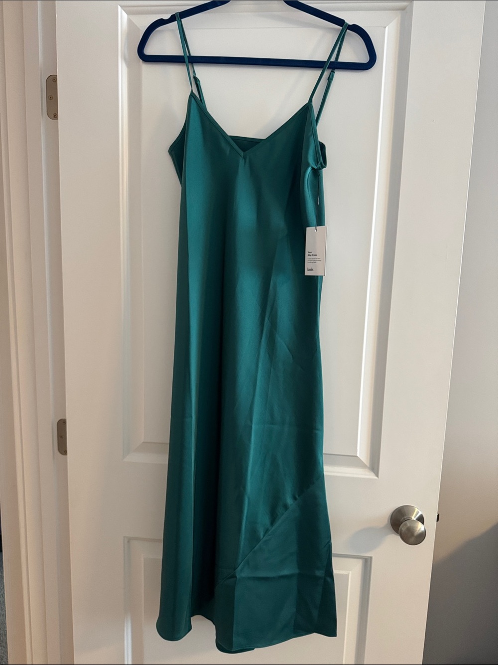 Knix Papaya Satin Slip Midi Dress in Teal